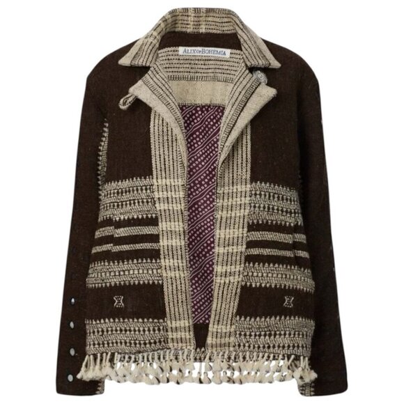 Alix of Bohemia Embroidered Handwoven Brown Blanket Jacket Size XS Western Boho - Picture 3 of 16